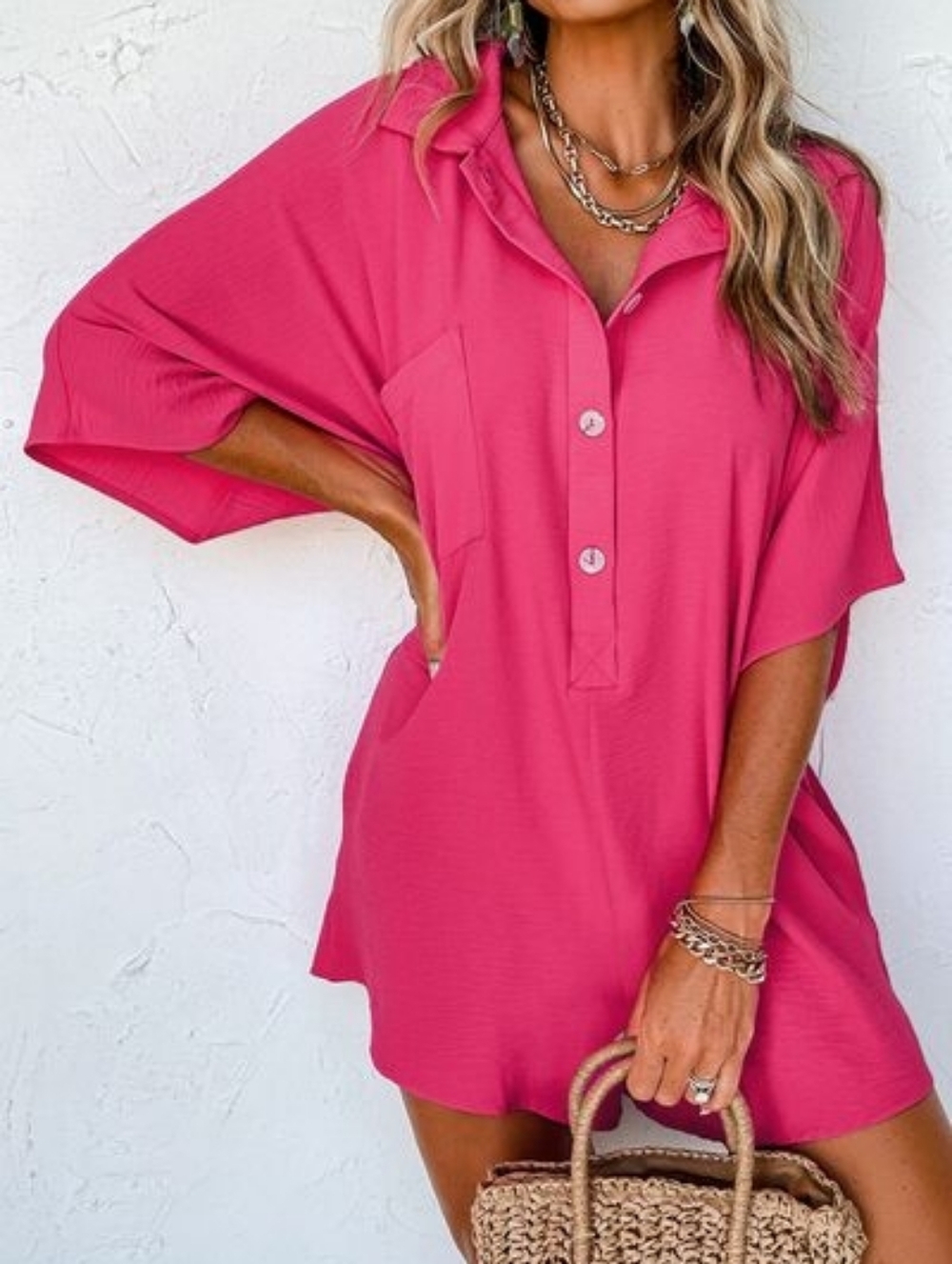 Scottie Half-Button Romper - Pink
